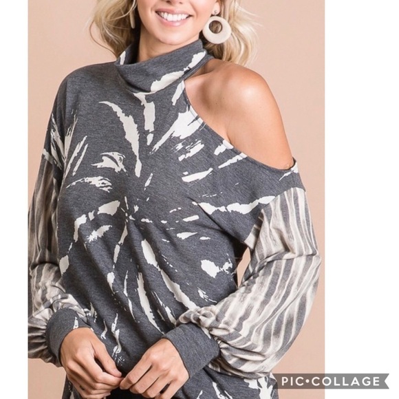 Gray Splash Bare Shoulder Top - Picture 2 of 7